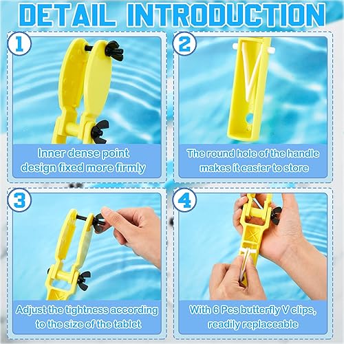 Miniatura 3 de Therwen Soporte para tablet de 3 piezas para poste de piscina, soporte para tableta de piscina con 6 clips de mariposa en V y 6 tornillos para