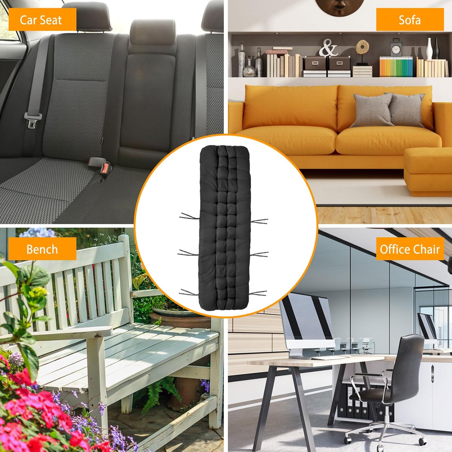 Black Polyester Chaise Lounger Cushion for Outdoor Recliners