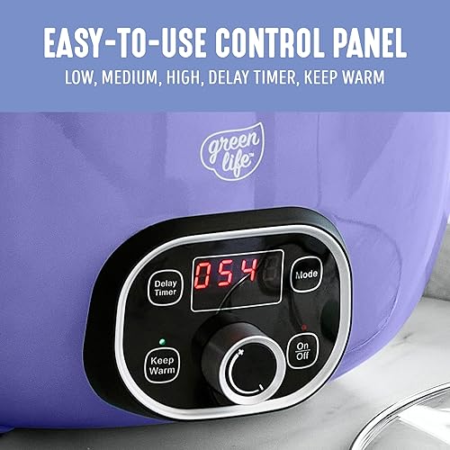 Vista 82 de GreenLife Olla de cocción lenta, cerámica no tóxica sin PFAS, antiadherente, extraíble, tazón interior, programable, apto para familias, mantiene