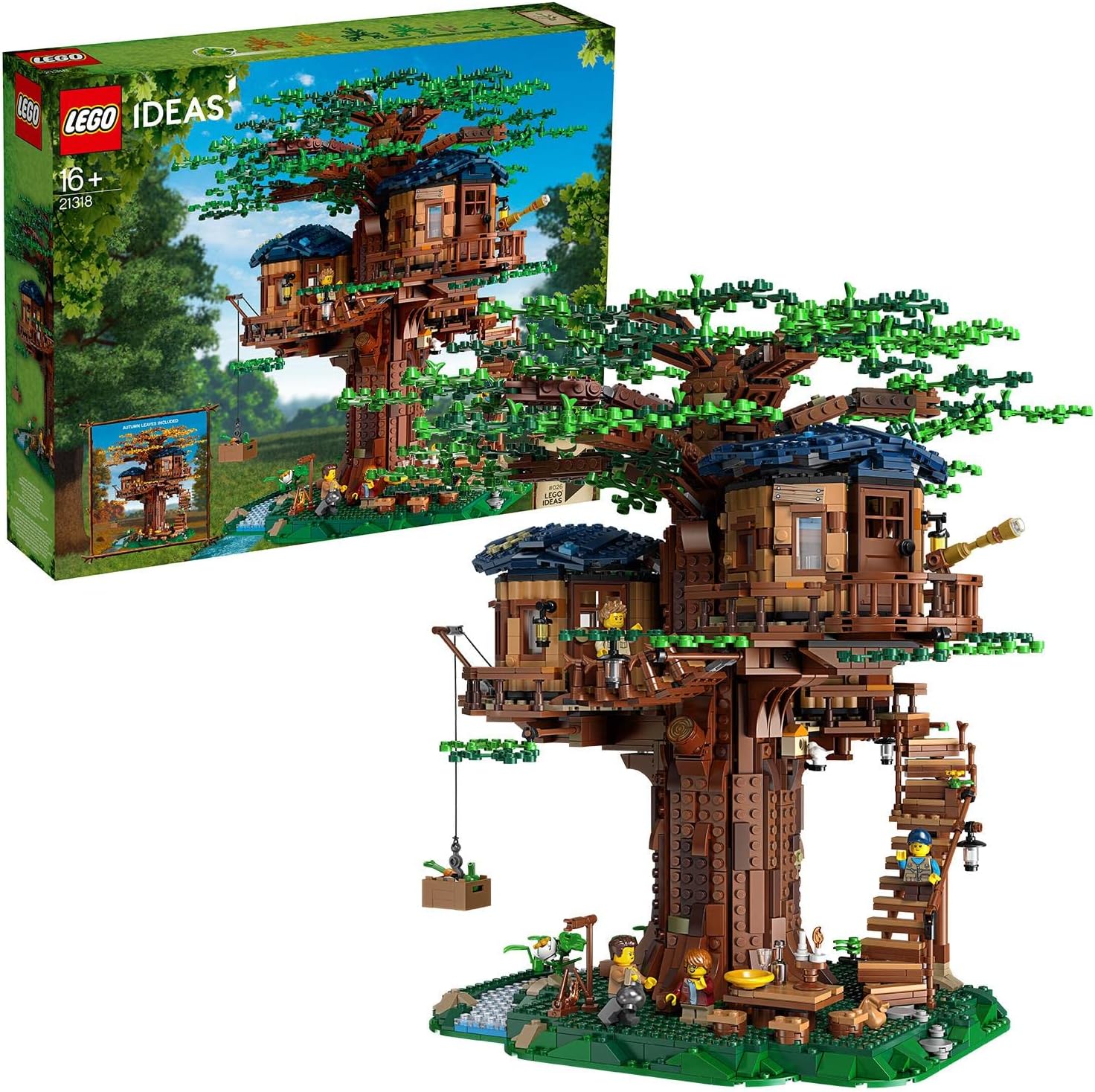LEGO Ideas Tree House, Model Construction Set for 16 Plus Year Olds with 3 Cabins, Interchangeable Leaves, Minifigures and a Bird Figure 21318