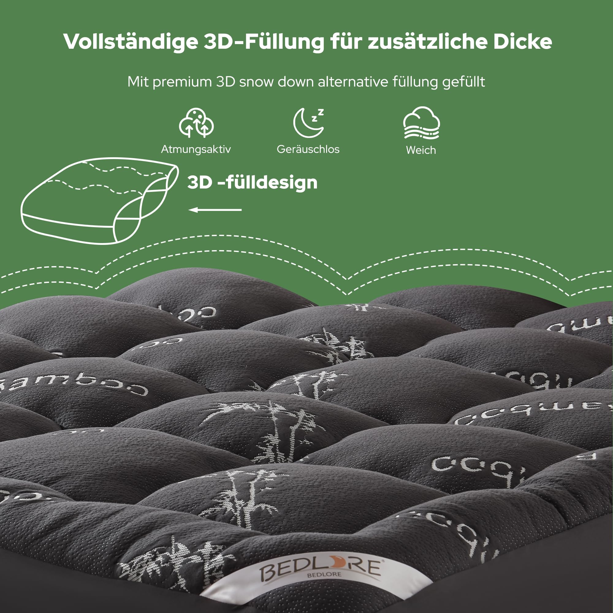BEDLORE Matratzentopper 140x200cm aus Bambusfaser-Viskose Matratzenauflage mit Dehnbaren Taschen für 30cm Matratze,Weiche Matratzenauflage zur Linderung von Rückenschmerzen (Dunkelgrau)