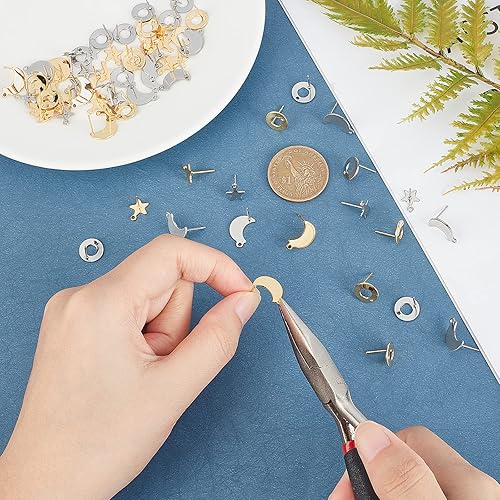 Miniatura 2 de UNICRAFTALE Alrededor de 72 aretes de 3 formas, aretes de metal hipoalergénico de acero inoxidable 304 para manualidades, joyería de color dorado y