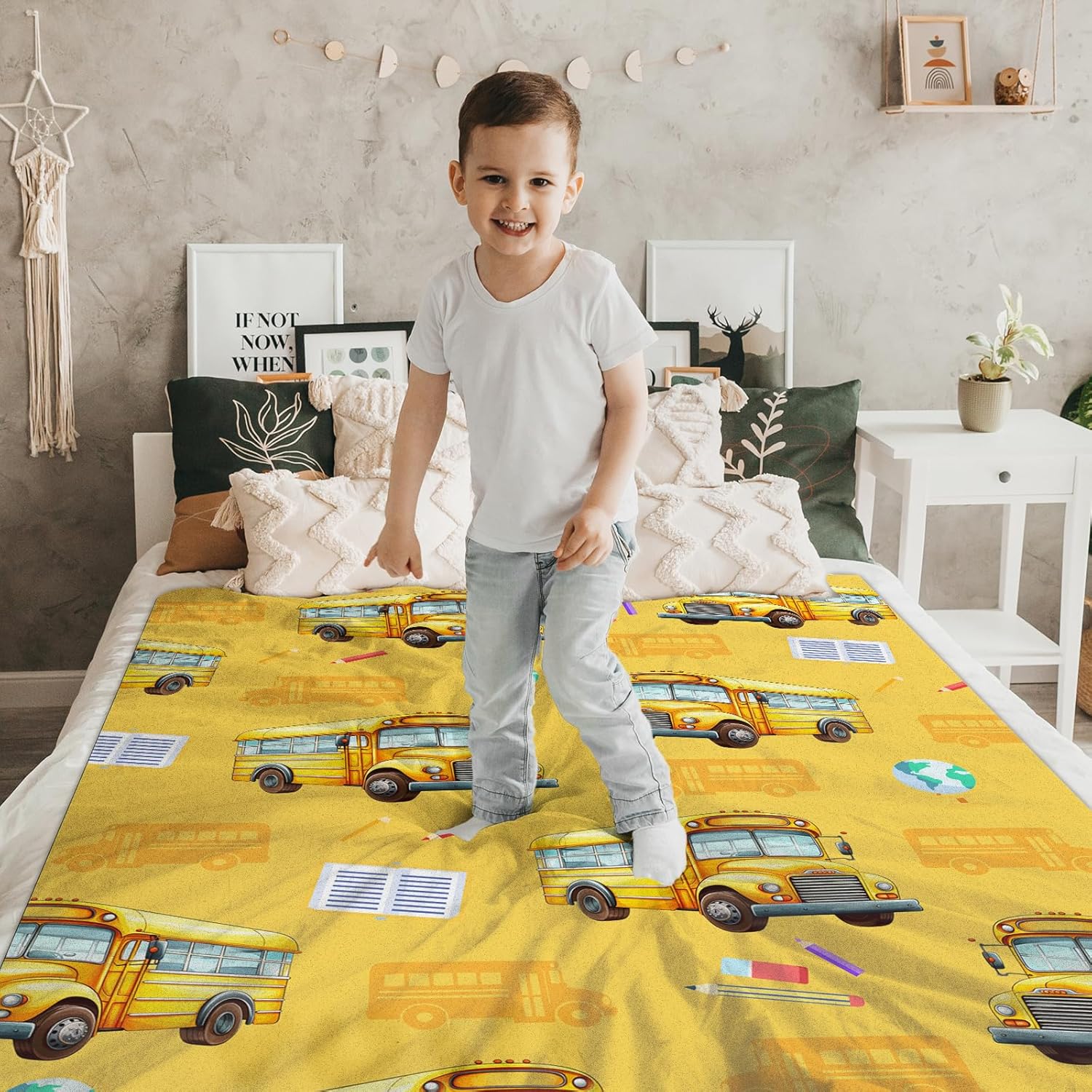 Boys Blanket School Bus Throw Blankets Gift for Kids Adults Birthday - 50x60 Inches Comfy Lightweight All Season Decor Throw for Sofa Couch Bed Office