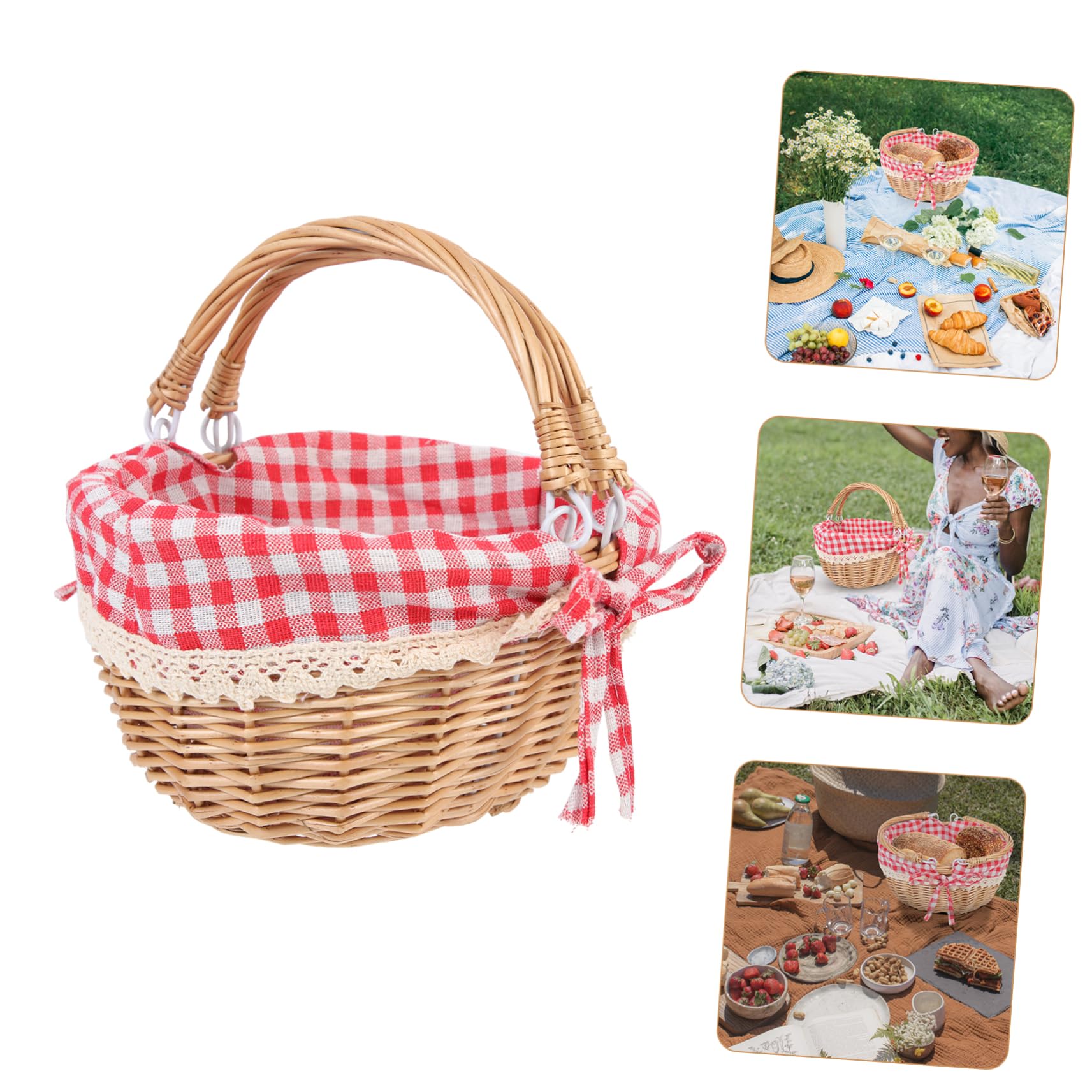 SUPVOX Snack Holder Rattan Shopping Basket Portable Cotton Souvenir Outdoor Picking Basket
