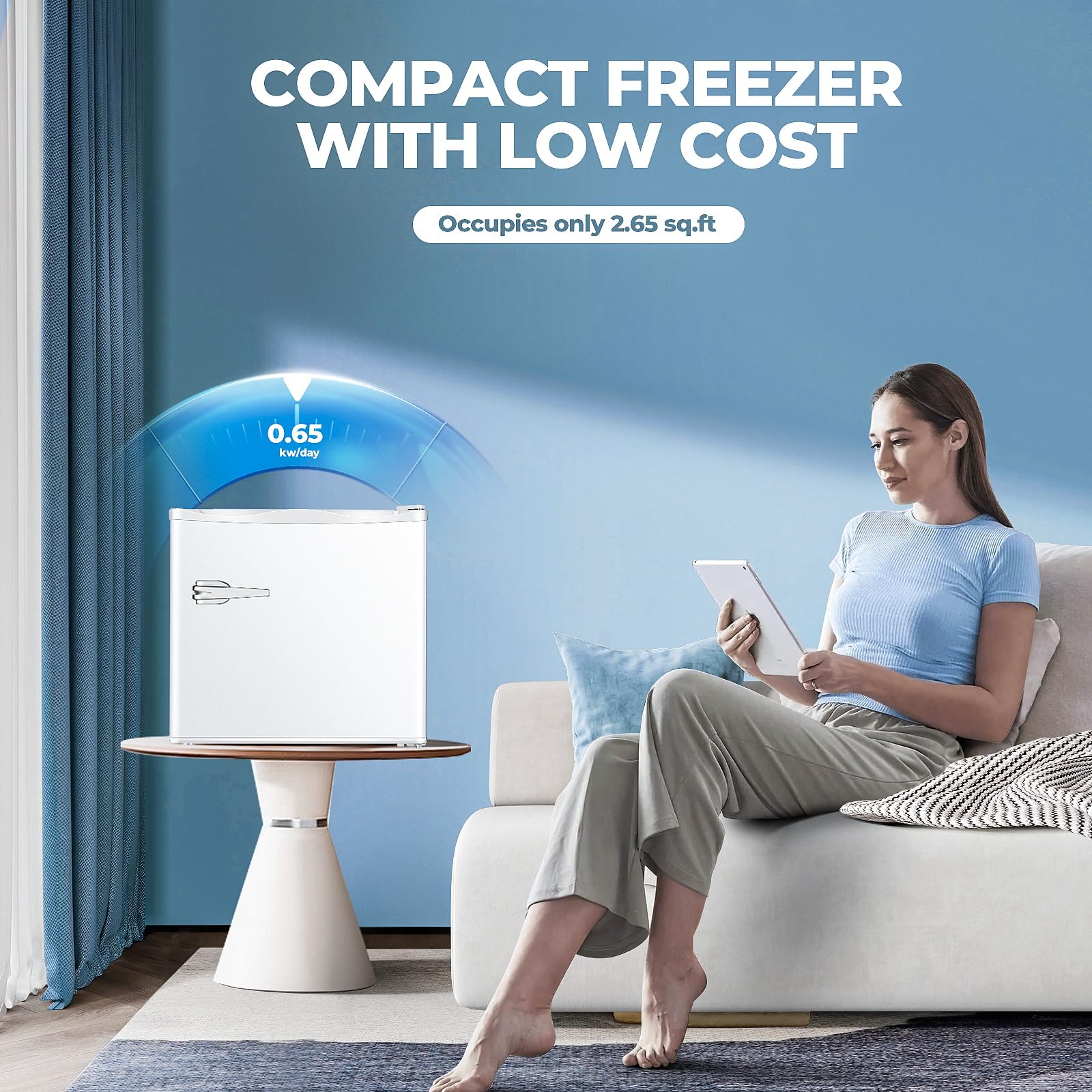 Electactic 1.2 Cu.ft Mini Freezer, Small Upright Freezer with Removable Shelf & 7 Adjustable Temperature Control, Energy Saving, Low Noise for Bedroom, Apartment, Home, Office, White on Fridge.com