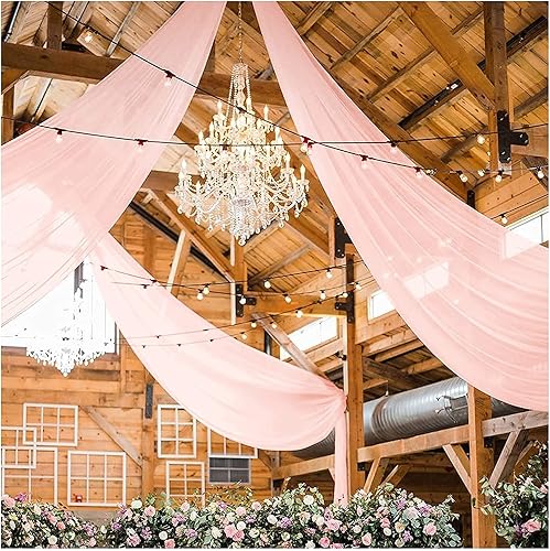 Miniatura 2 de Cortinas de techo de gasa para boda, 6 paneles de 5 x 10 pies, color melocotón claro, cortinas de tela transparente para ceremonia, recepción,