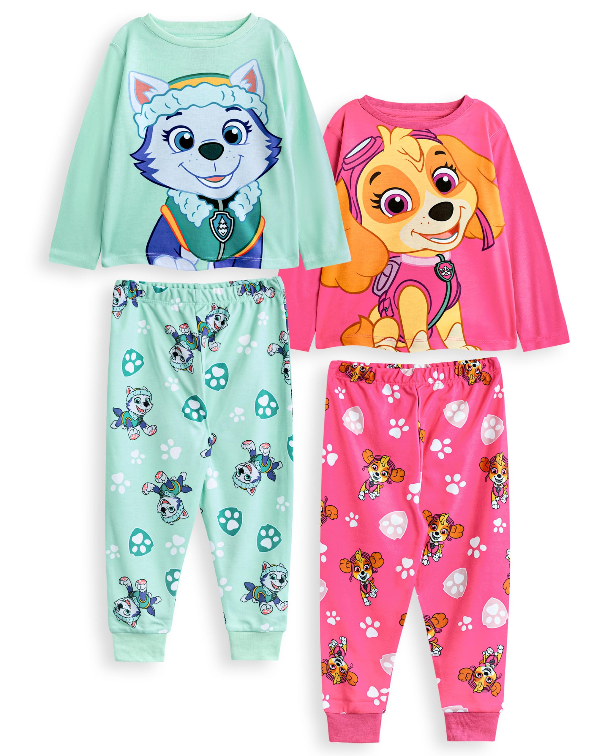 Paw Patrol Kids' Pyjama Set - 2 Pack Long Sleeve Long Leg - Pink/Grey - 3-4 Years - Female
