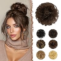 Vista 19 de FESHFEN Moños Desordenados Humanos - 100% Cabello Humano Moño Real Coleteros Piezas de Cabello Extensiones de Cola de Caballo Onduladas Despeinadas