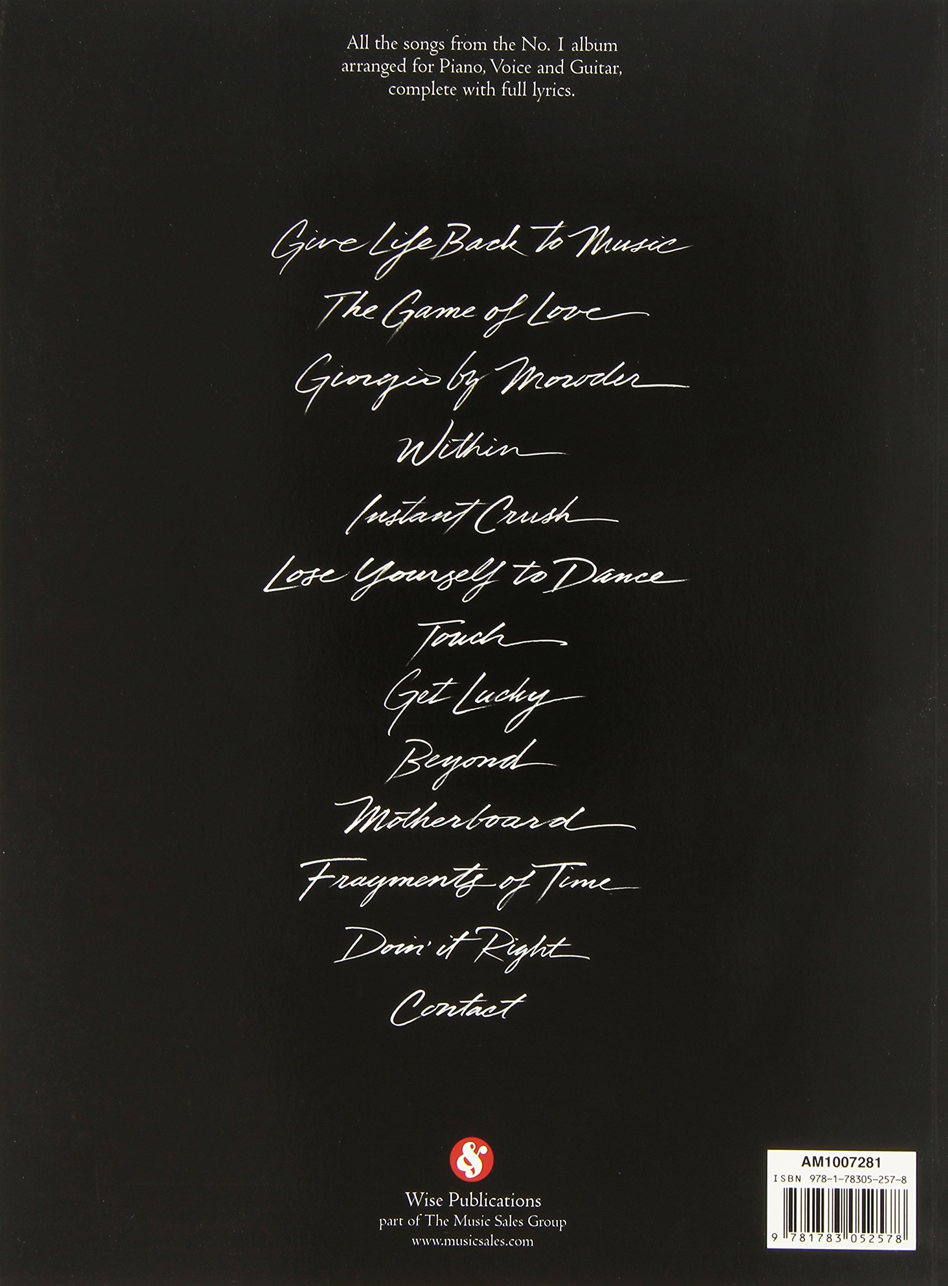 Daft Punk Random Access Memories | Partition Piano Vocal Guitare Daft Punk | Songbook P/V/G Paroles et Accords | Répertoire Pop Électro Pour Pianistes Guitaristes Chanteurs | Élèves et Professeurs