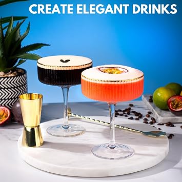 Vemacity Ribbed Espresso Martini Glasses | Gold Rims, Spoon & Jigger | 300ml Cocktail Glasses | Champagne Coupe Glass | Coupe Glasses Set of 4 | Large Cocktail Glass | Espresso Martini Gift Set