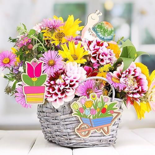 Miniatura 40 de 80 piezas de adornos de madera de primavera para pintar, 8 estilos de adornos de madera sin acabado para bricolaje, cortes en blanco