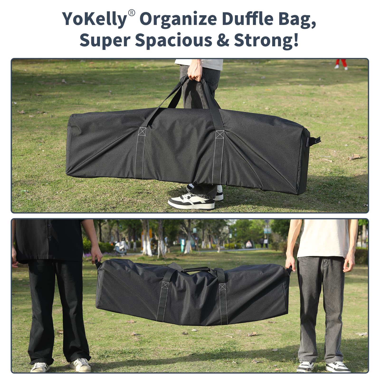 Bolsa de lona grande para viajes, camping, bolsa de lona grande, bolsa de almacenamiento de equipos deportivos con 2 asas laterales, Black, 52 inch, Bolsa para tienda de camp