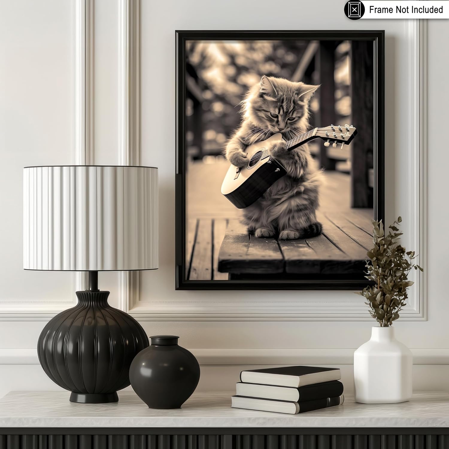 Poster Master Cat Poster - Cats Playing Guitar Print - Photography Art - Music Art - Gift for Men, Women & Animal Lover - Funny Decor for Bedroom, Living Room, Dorm or Office - 8x10 UNFRAMED Wall Art