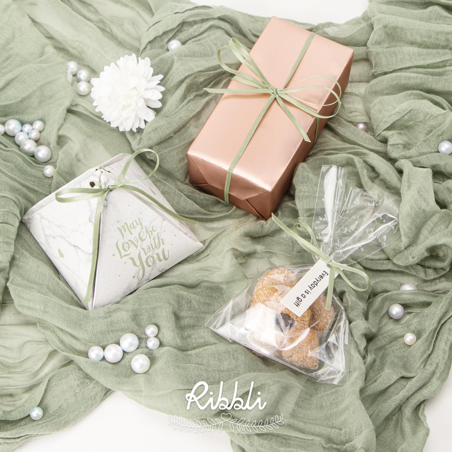 91m x 6mm Thin Sage Green Ribbon Christmas Ribbon for Gift Wrapping 1/5 inch Slim Sage Green Satin Ribbon for Christmas Wedding Xmas Present Cake Wrapping Hair Bow Bouquet Crafts Decorations - Image 3