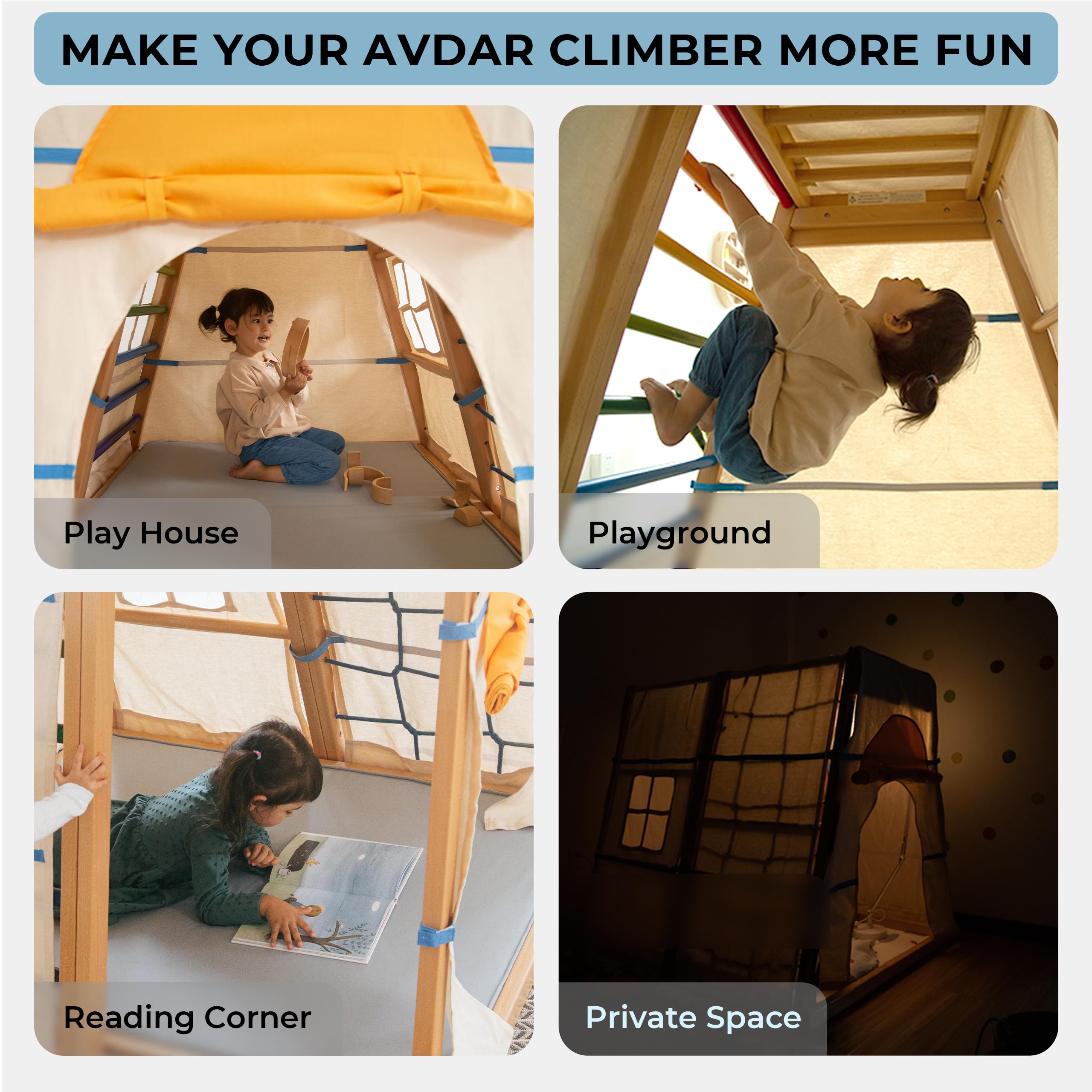 Cubierta de tienda de campaña para gimnasios de actividad  (marco de madera no incluido) – Convierte el escalador de  en una acogedora casa de juegos interior para niños 4