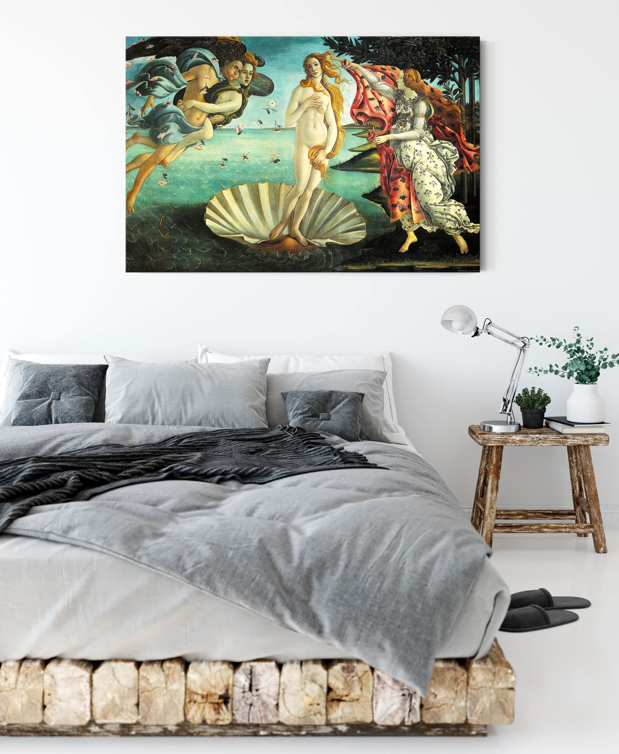 Pixxprint Sandro Botticelli - Die Geburt der Venus, Weiß, Größe: 120x80cm, Leinwandbild, fertig gespannt, Wandbild, Dekoration, Kunstdruck, kein Poster