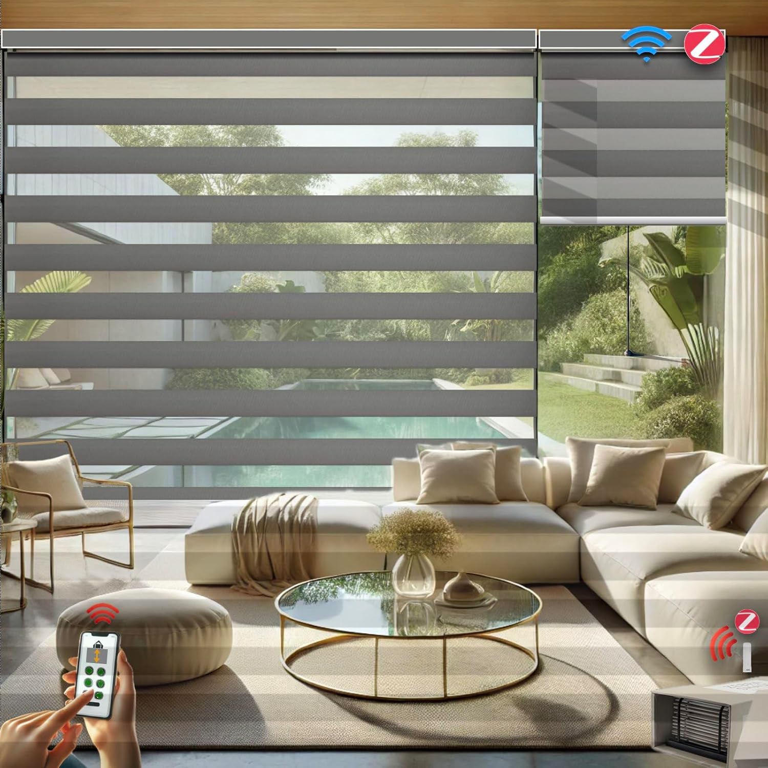 HILADUO Motorized Zebra Blinds Customized Colors and Sizes, Window Zebra Roller Shade with Built-in Zigbee Battery Motor, Zebra Shade for Smart Home Office