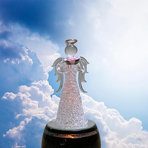 Miniatura 6 de BANBERRY DESIGNS Ángel de cristal con figura de flor de rosa y base LED que cambia de color, 6 pulgadas de alto