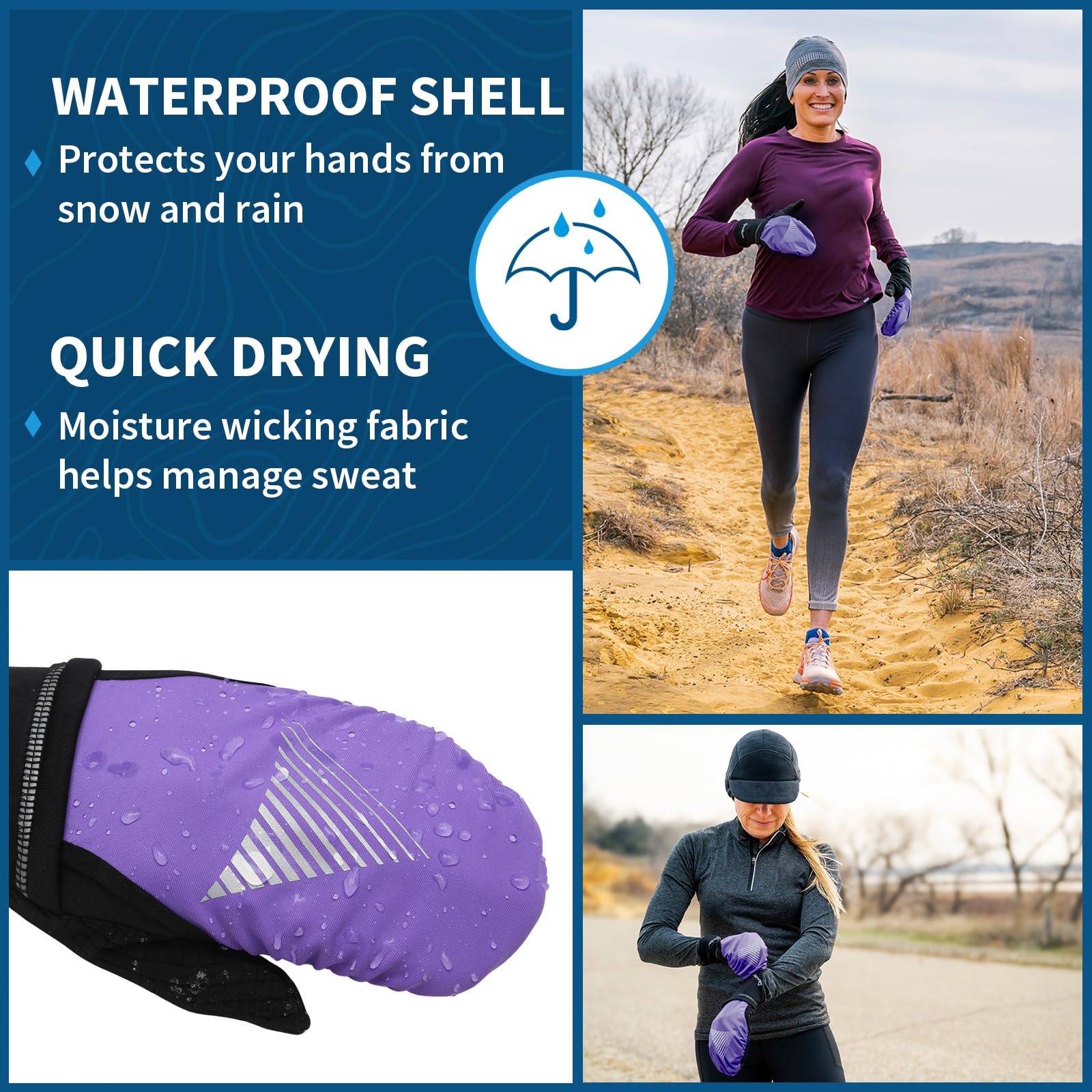 TrailHeads Guantes para mujer para pantalla táctil con manoplas impermeables reflectantes