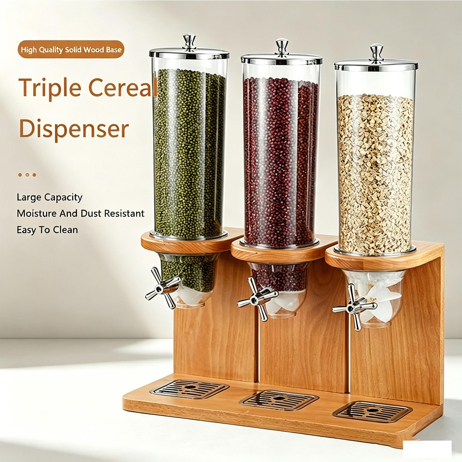 Dispenser Per Cereali In Bambù, Contenitore Per Alimenti Secchi Da Appoggio Con Fusto In Policarbonato E Base In Legno, Dispenser Per Cereali, Riso, Fagioli, Frutta Secca, Caramelle E Snack,