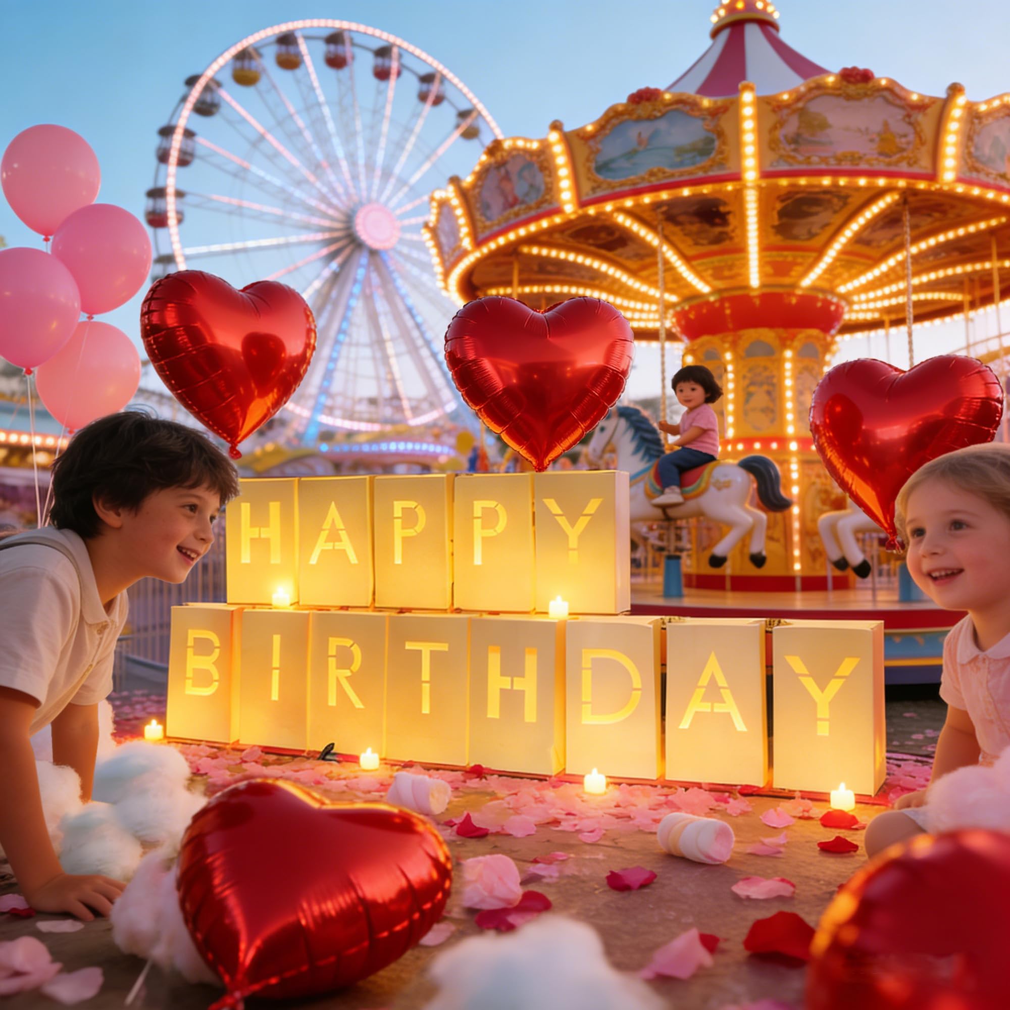 2073 piezas de decoraciones de feliz cumpleaños con letras iluminadas, velas de té, pétalos de rosa, globos de látex, globos de aluminio, bolsas luminosas, pancarta de fiesta, regalo sorpresa de