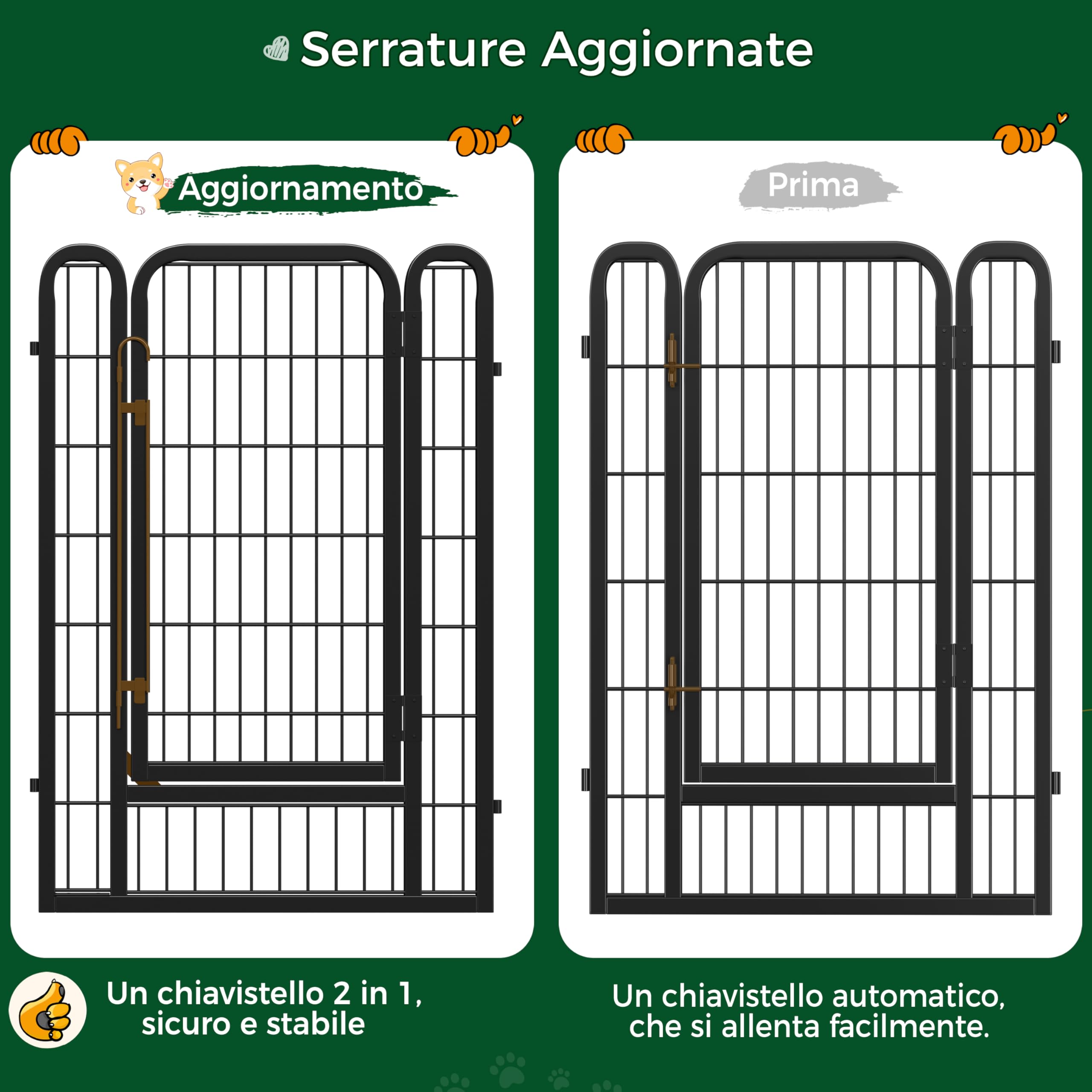 Yaheetech Recinto per Cani Grande 8 Pannelli 68 x 100 cm Conigli Animali Cuccioli per Casa da Interno Esterno Giardino in Ferro Recinzione Rete Metallica Pieghevole e Portatile Nero