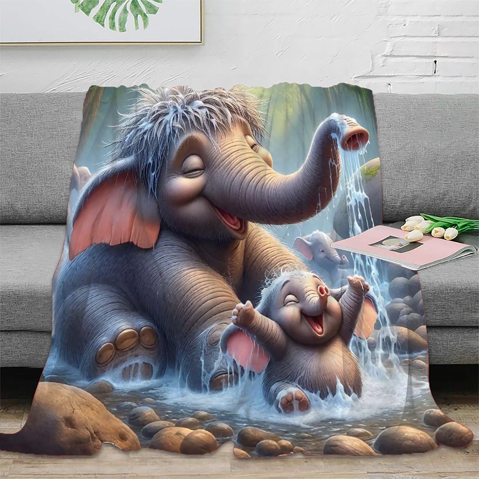 Couverture éléphant impression 3D en microfibre chaude 150x200cm pour lit