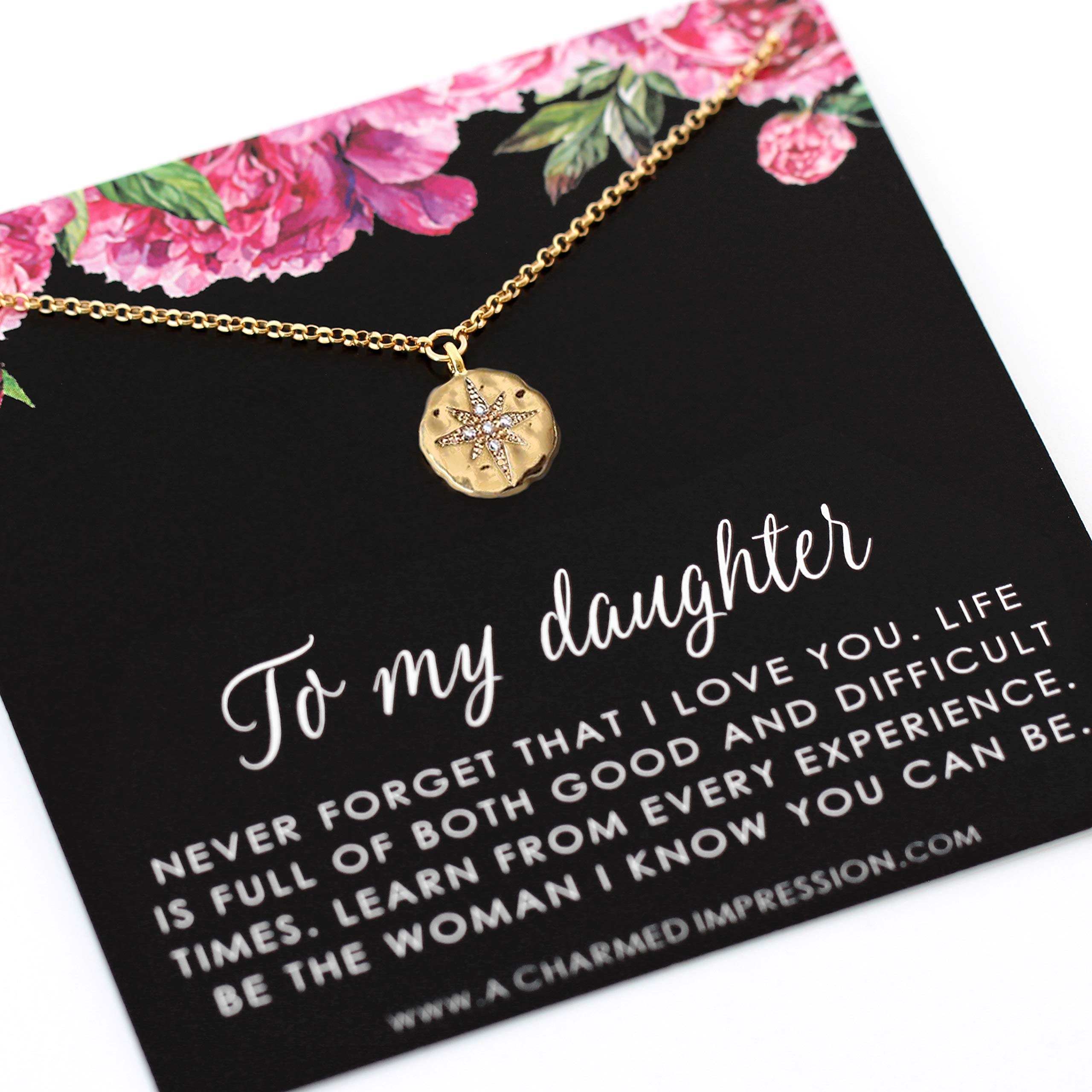A Charmed ImpressionDaughter Gifts from Mom Dad • Inspirational Jewelry for Women • 14k Gold • Diamond Starburst Necklace • Adult Daughter • New Job • Graduation Gifts • Birthday Christmas Gift Ideas • Love Encouragement