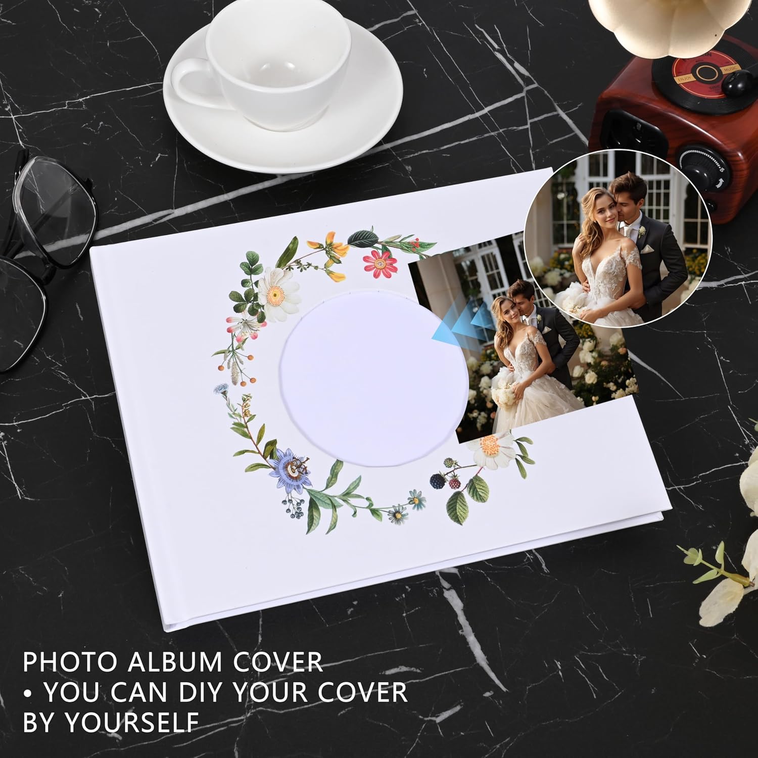 All-in-One Wedding Guest Book Set with Photo Album, Advice Cards, Drop Box, Table Sign, Pen & Holder – Wedding Guest Book for Polaroid Pictures – Elegant Floral Wedding Keepsake Kit