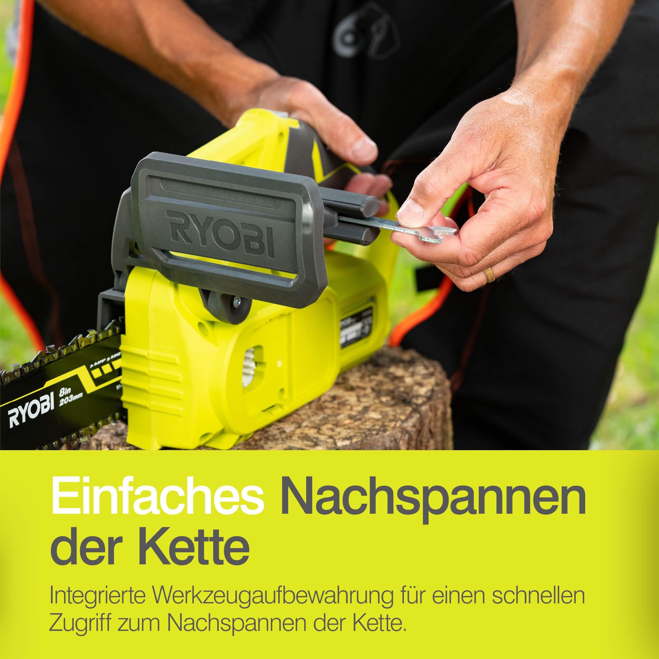 RYOBI 18 V ONE+ Akku-Kettensäge RY18CS20A-125 (Schwertlänge 20 cm, inkl. 1 x 2,5Ah Akku und Ladegerät im Karton)