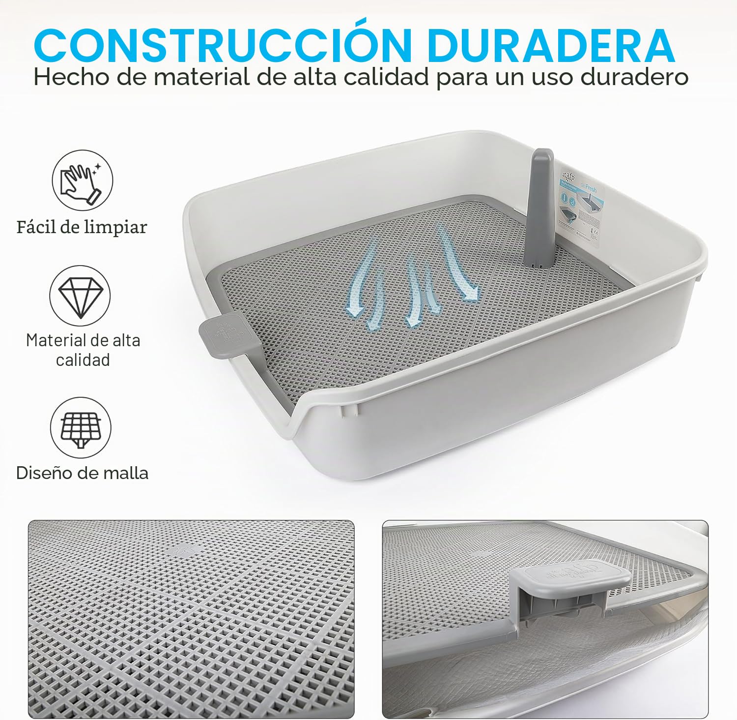 All For Paws Bandeja para orinal con poste extraíble y pared de protección, 63 x 63 cm, rejilla de malla grande, inodoro desmontable para cachorros
