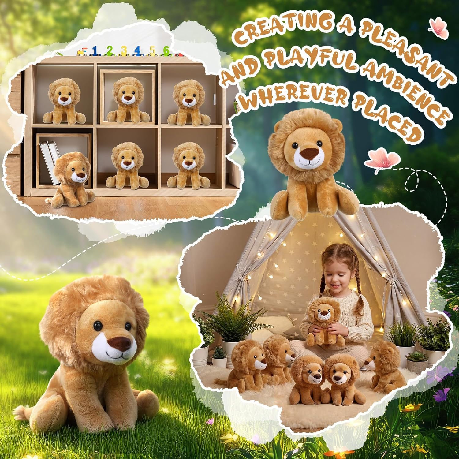 6 Pieces Lion Plush Set 6 Inches Cuddly Lion Stuffed Animal Soft Cuddly Plushie for Boys Girls Birthday Favors Gifts Forest Decor Classroom Prizes - Image 5