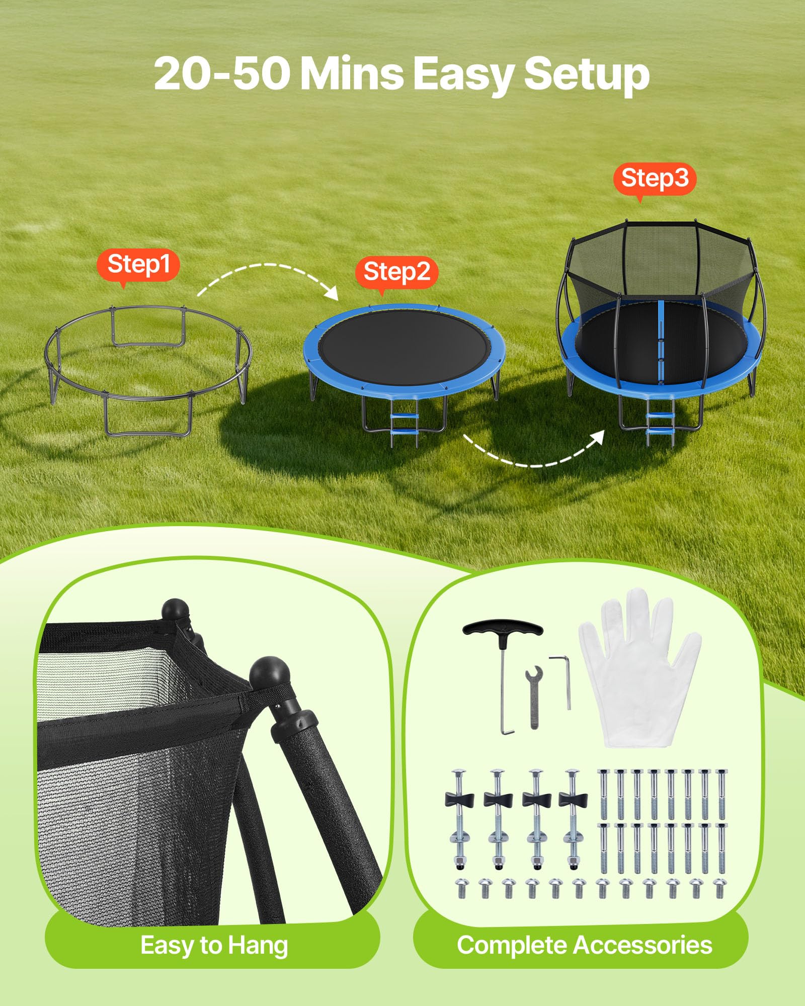 VEVOR Trampolín de Exterior 427 x 260 cm, Cama Elástica Infantil con Red de Protección y Almohadilla Gruesa, Capacidad Máxima de 204 kg, Trampolín al Aire Libre, Regalo de Cumpleaños para Niños
