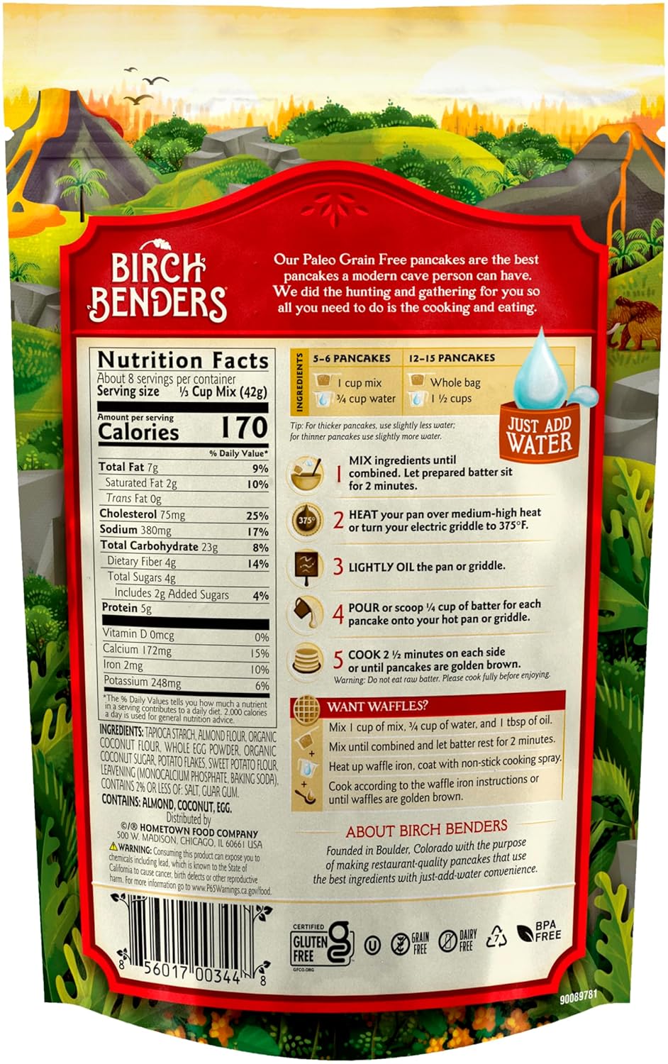 Paleo Pancake and Waffle Mix by Birch Benders, Made with Cassava, Coconut, Almond Flour, Just Add Water, 12 Ounce (Pack of 6)