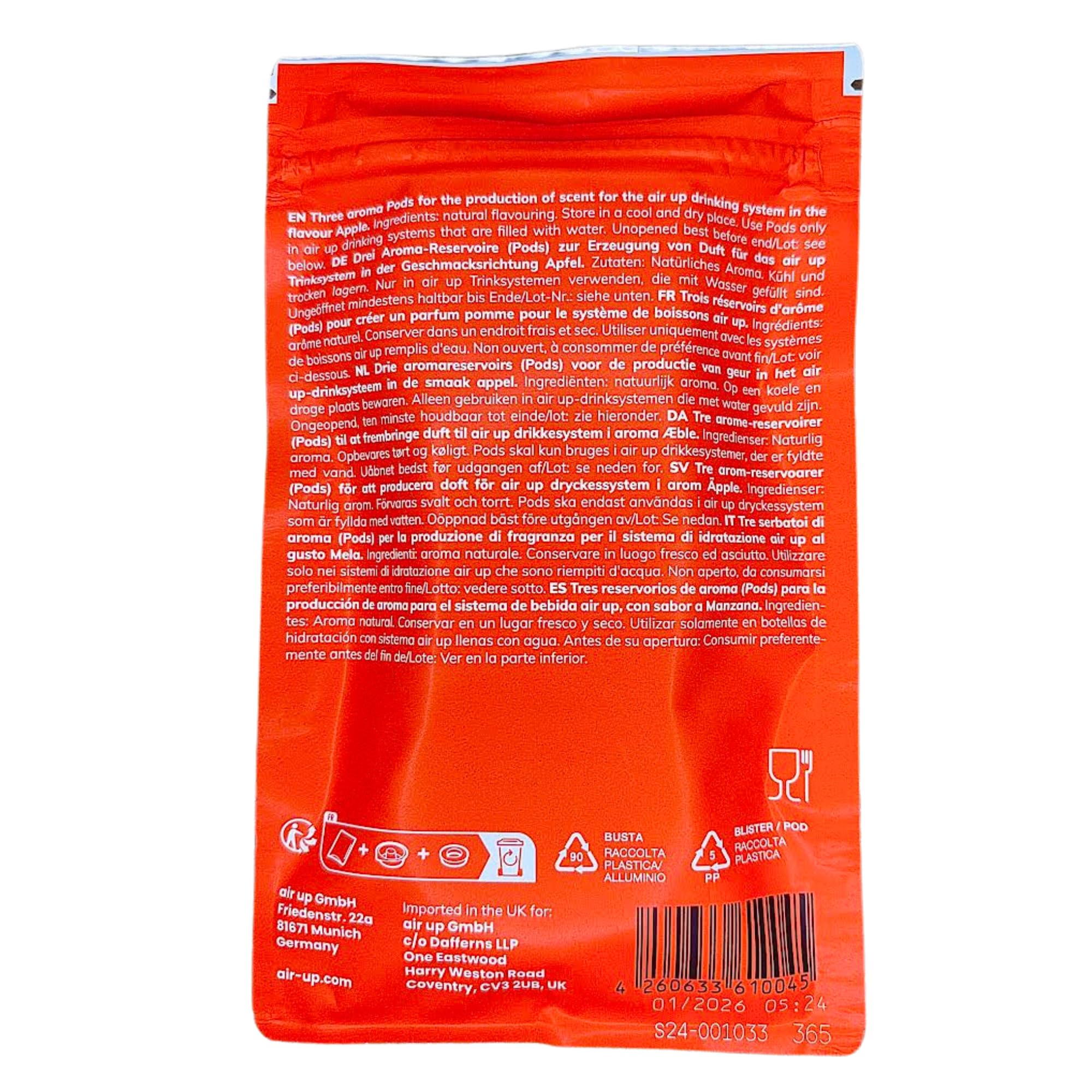 Pods aromatisants originaux pour bouteille Air Up au goût rafraîchissant de pomme - 0 sucre, 0 calorie uniquement arôme naturel - 3 pods Air Up pour 15L d’eau avec goût par le parfum