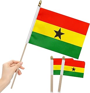 12Pcs 8×12 Inch Ghana Flags Small Ghanaian Flag on Wood Stick Mini Handheld Flags Decorations
