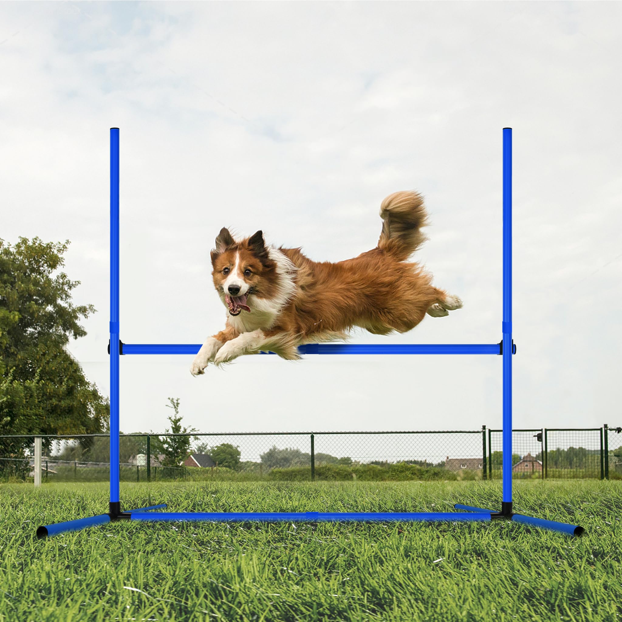 Froadp Agility Lot de 4 obstacles pour chiens - Slalom - Barres réglables en hauteur - Équipement d'agilité - Barres d'entraînement pour le dressage des chiens - 104 x 70 x 101 cm - Bleu