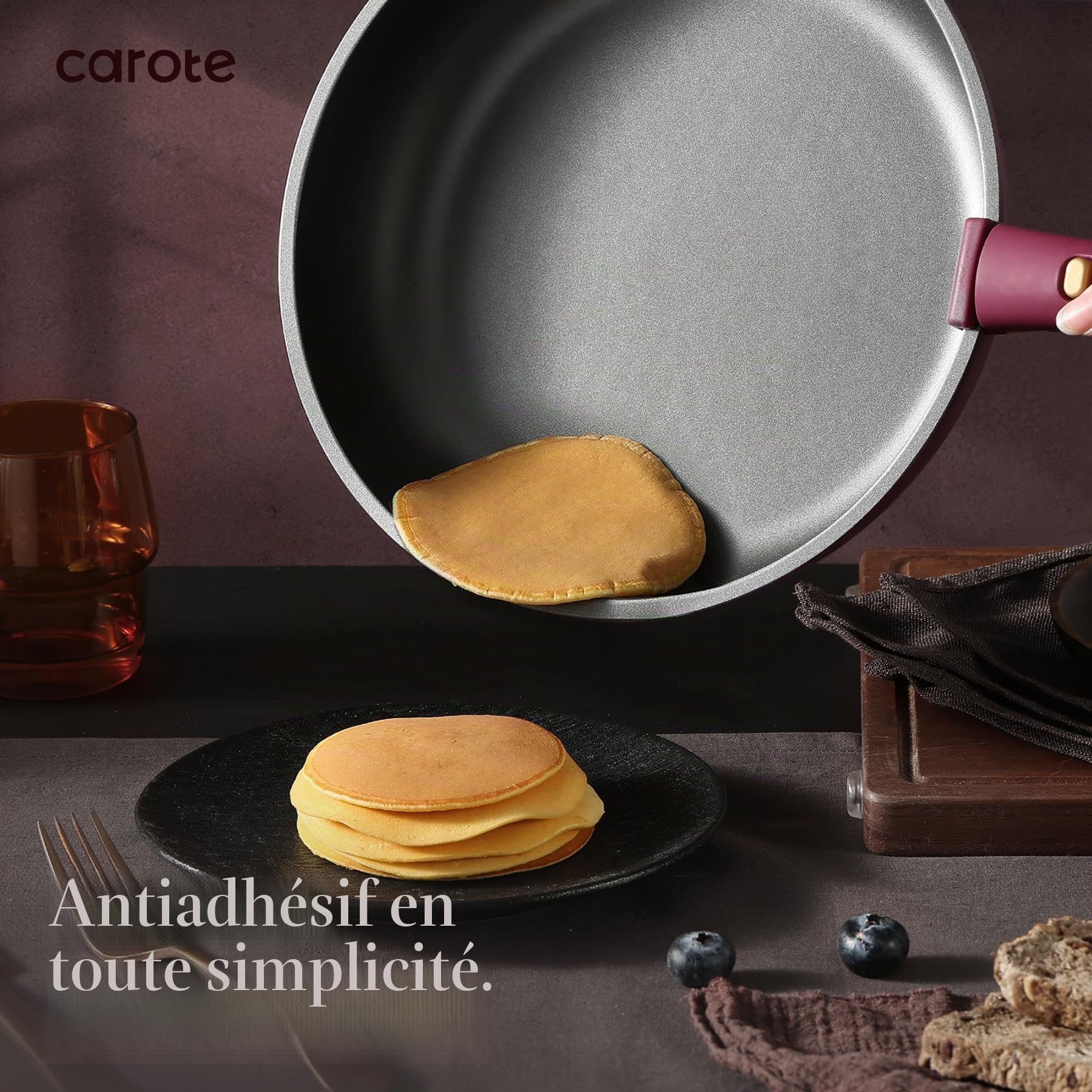 CAROTE Batterie de cuisine antiadhésive 19 pièces avec poignée amovible, ensemble de cuisine doré pour camping-car, compatible avec tous les poêles