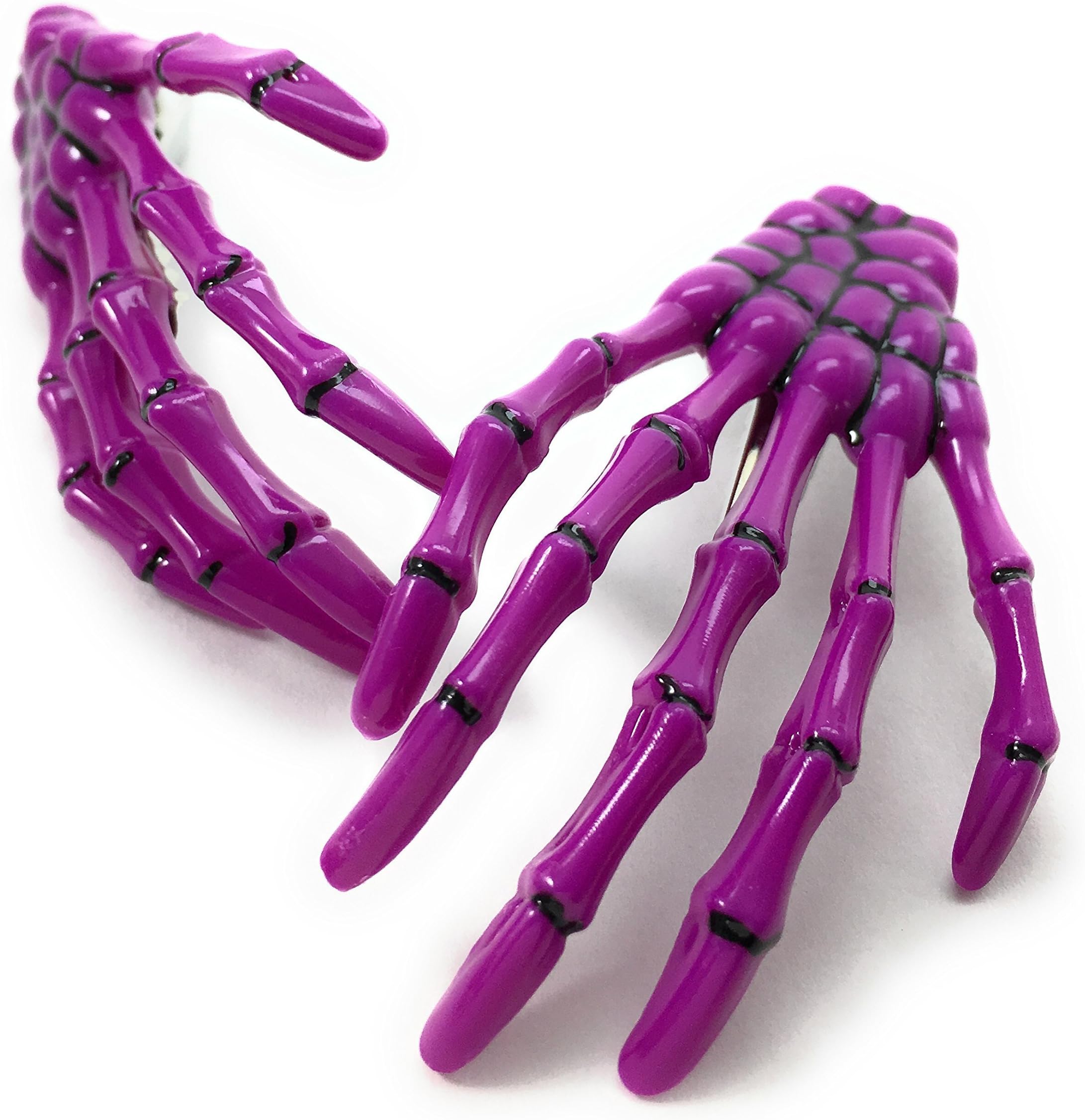 Skeleton Hand Hair Clips - Cute Creepy Scary and Spooky Japanese Pastel Goth Punk Psychobilly Costume Cosplay Accessory - Guaranteed to Give You Chills - (1 pair)(Purple)