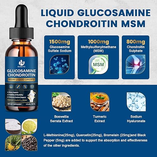 Miniatura 3 de Gotas líquidas de glucosamina condroitina MSM, alta absorción, antioxidante, inmune, apoyo óseo, suplemento MSM para hombres y mujeres, vegano, sin