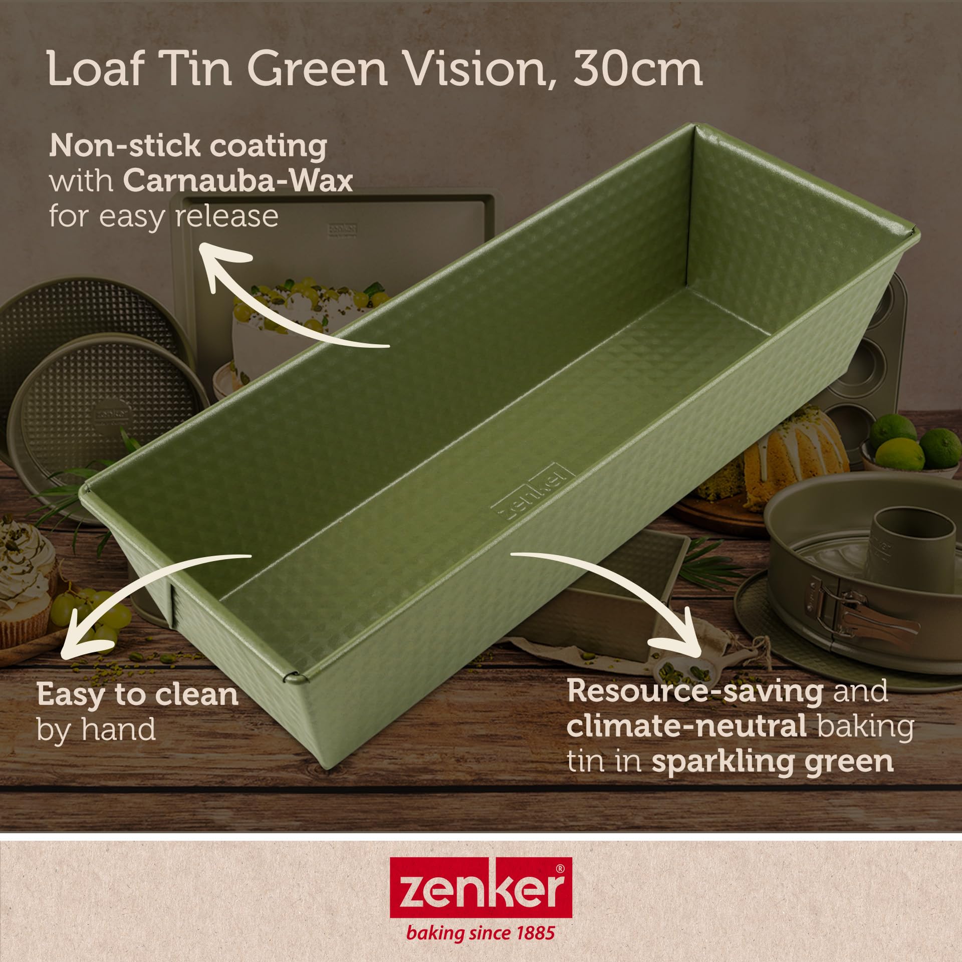Zenker Loaf Tin for Bread & Cakes, 30.5x11.5cm, Green Vision Series, ECO - Image 4