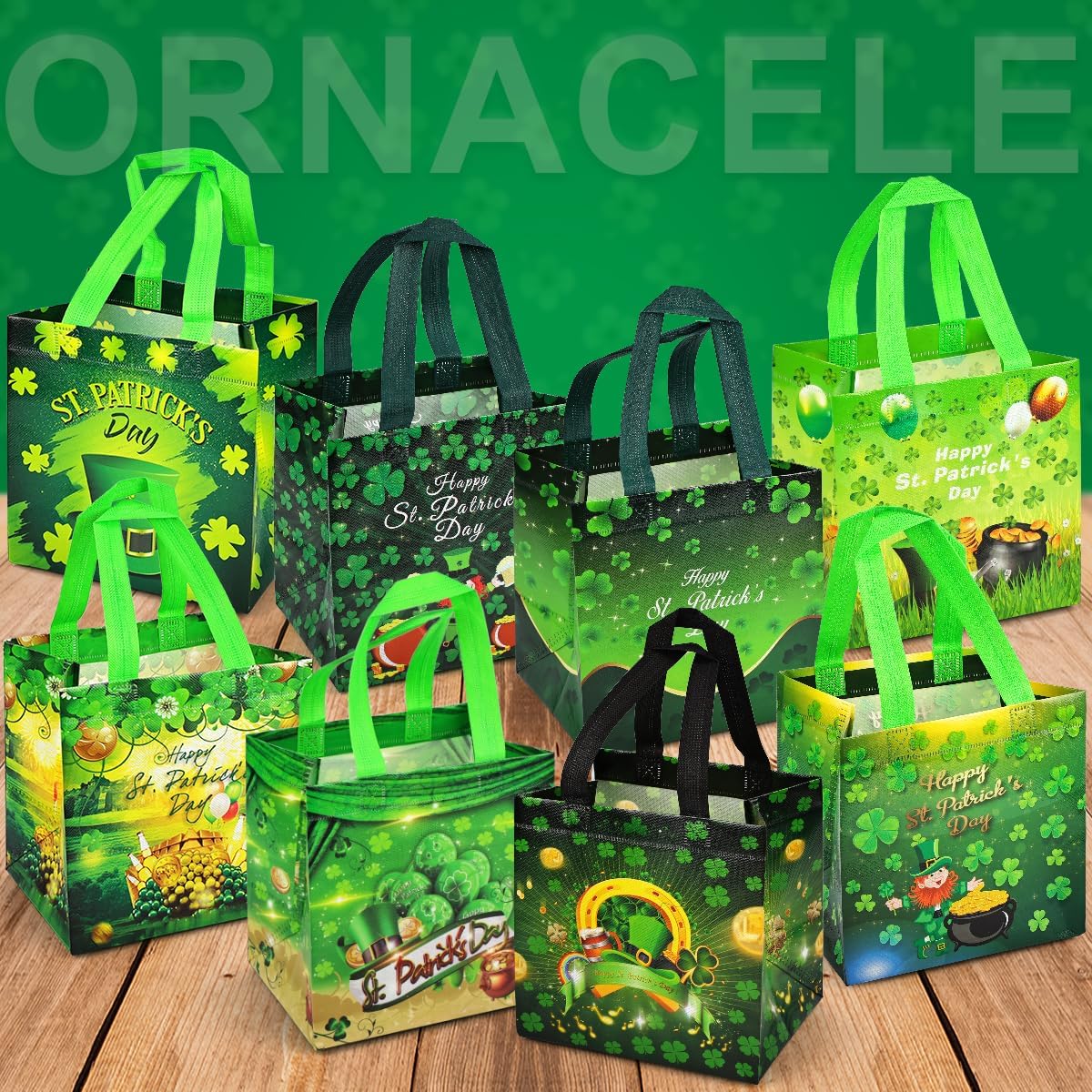 8PCS Saint Patricks Day Bags, St Patricks Day Tote Bags with Handles, Party Favor Container, Non-Woven St Paddy Day Bags for Gift Wrapping, Irish Party Supplies, 7.9"×7.9"×5.9" - Image 7
