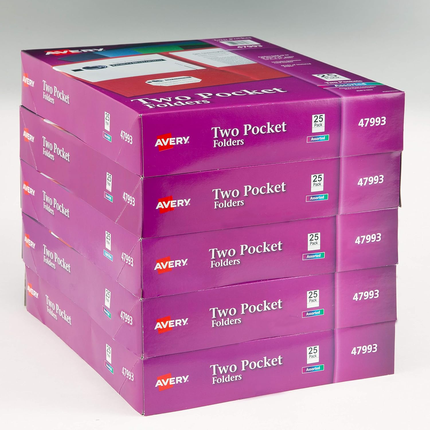 Avery 5007771147993 Two-Pocket Folders, Assorted, 25 Folders per Pack, 5 Packs (47933)