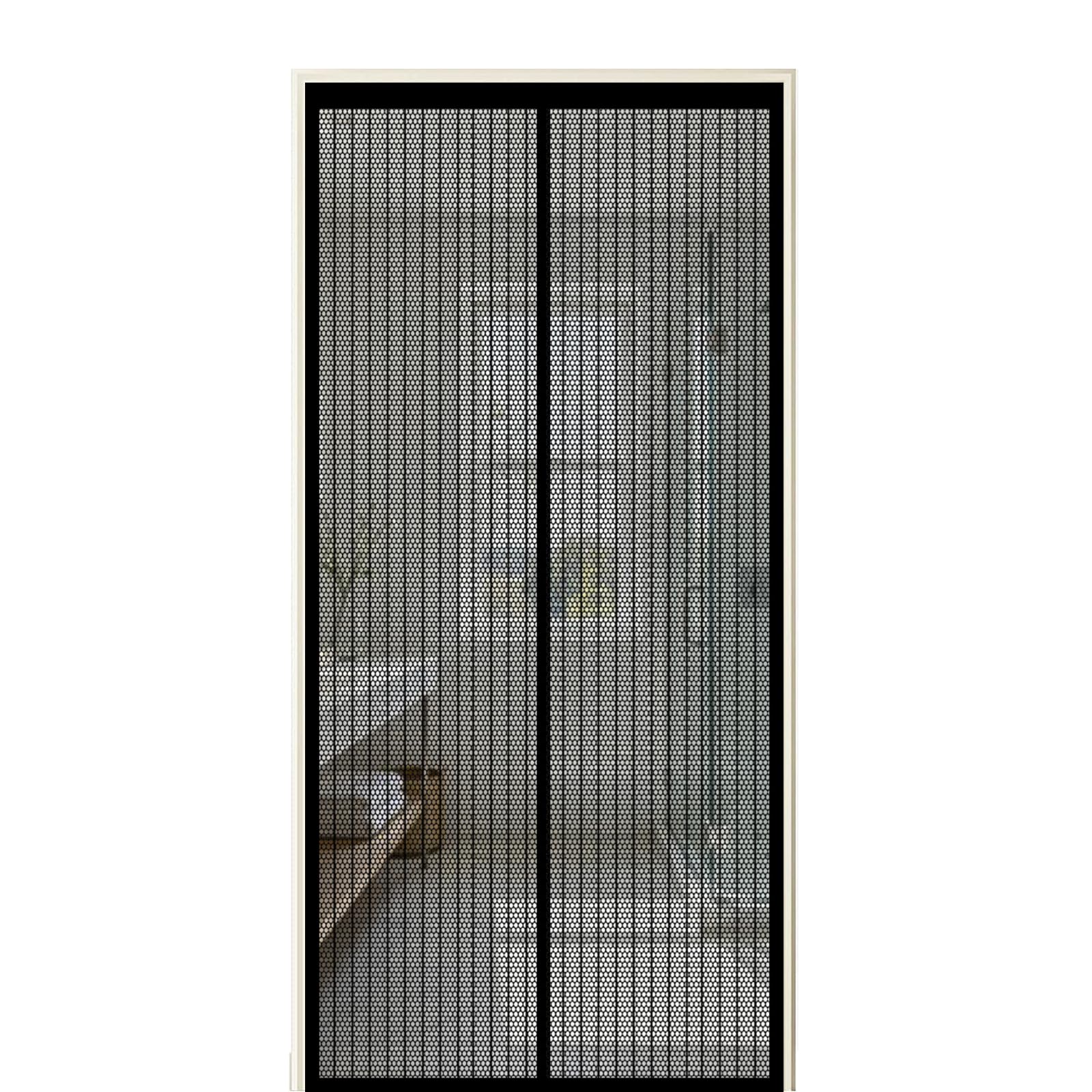 Screen Door 155 x 260 cm Self Sealing Powerful Magnets Magnetic Fly Screen Door Mesh with Powerful Magnets & Full Frame Magic Tape Suitable for Patio Doors Balcony Bedroom, Black