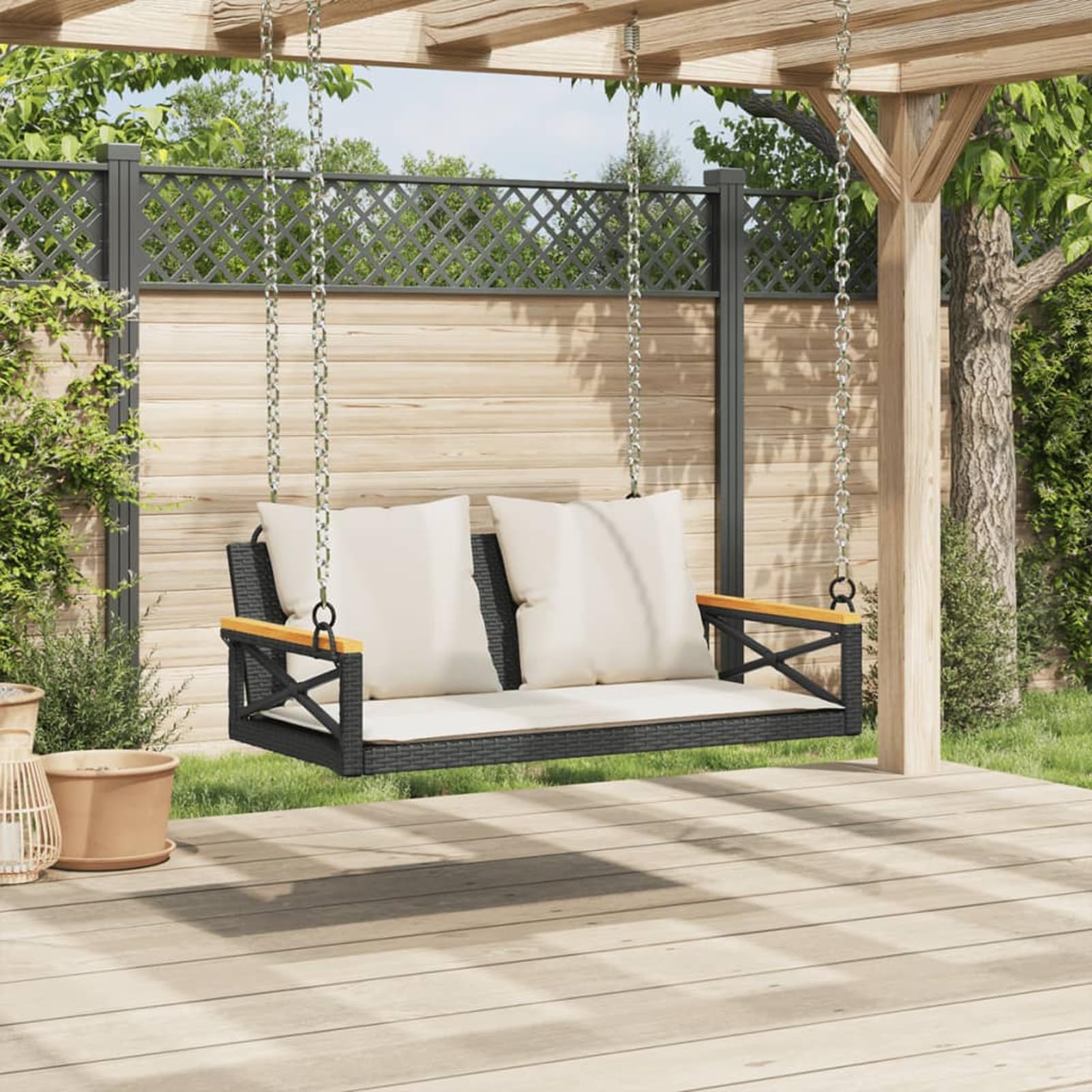 Schaukelbank mit Kissen | PE-Rattan | Bequemes Sitzen | Hängebank | Schwarz Model368155