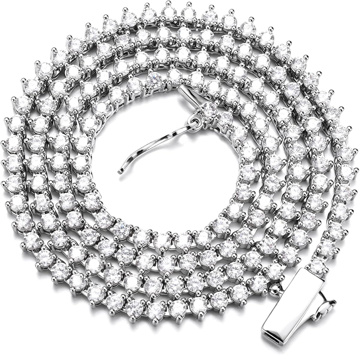 BREN Collares de tenis de 0.079 in para mujeres y hombres, juego de 3 puntas/bisel, chapado en oro blanco/amarillo de 18 quilates, cadena delicada de circonita cúbica redonda de 16/18 pulgadas