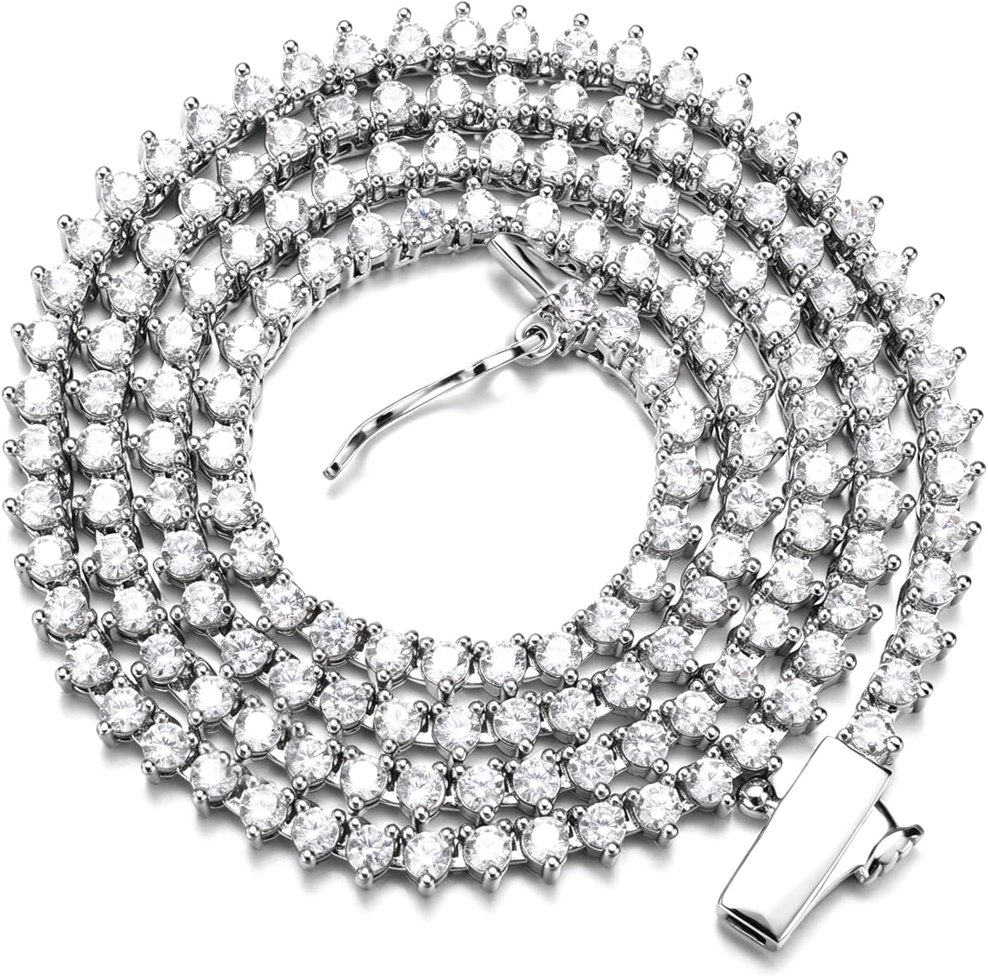 BREN 2mm Tennis Necklaces for Women Men, 3 Prong/Bezel Set 18K White/Yellow Gold Plated 16/18 inches Round Cubic Zirconia Dainty Chain Jewelry