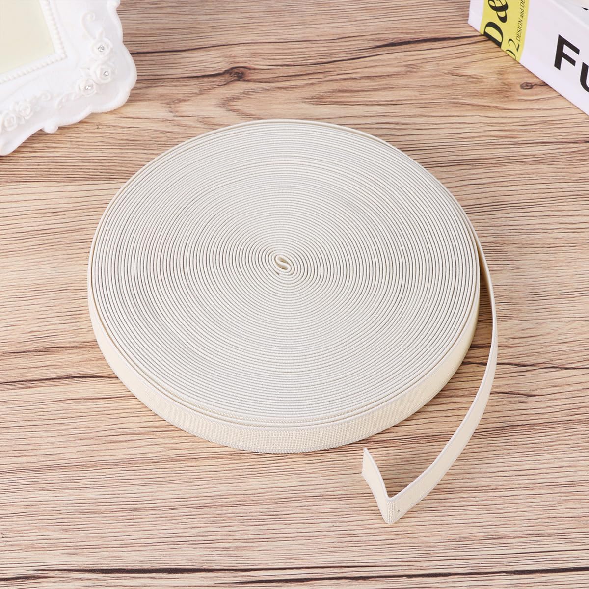 Homoyoyo 1 Roll Beige Plain Elastic Band for Sewing and Shoes Accessories, Thickened Flat Elastic Band with Good Elasticity and Comfortable Feeling for DIY Crafts and Garments