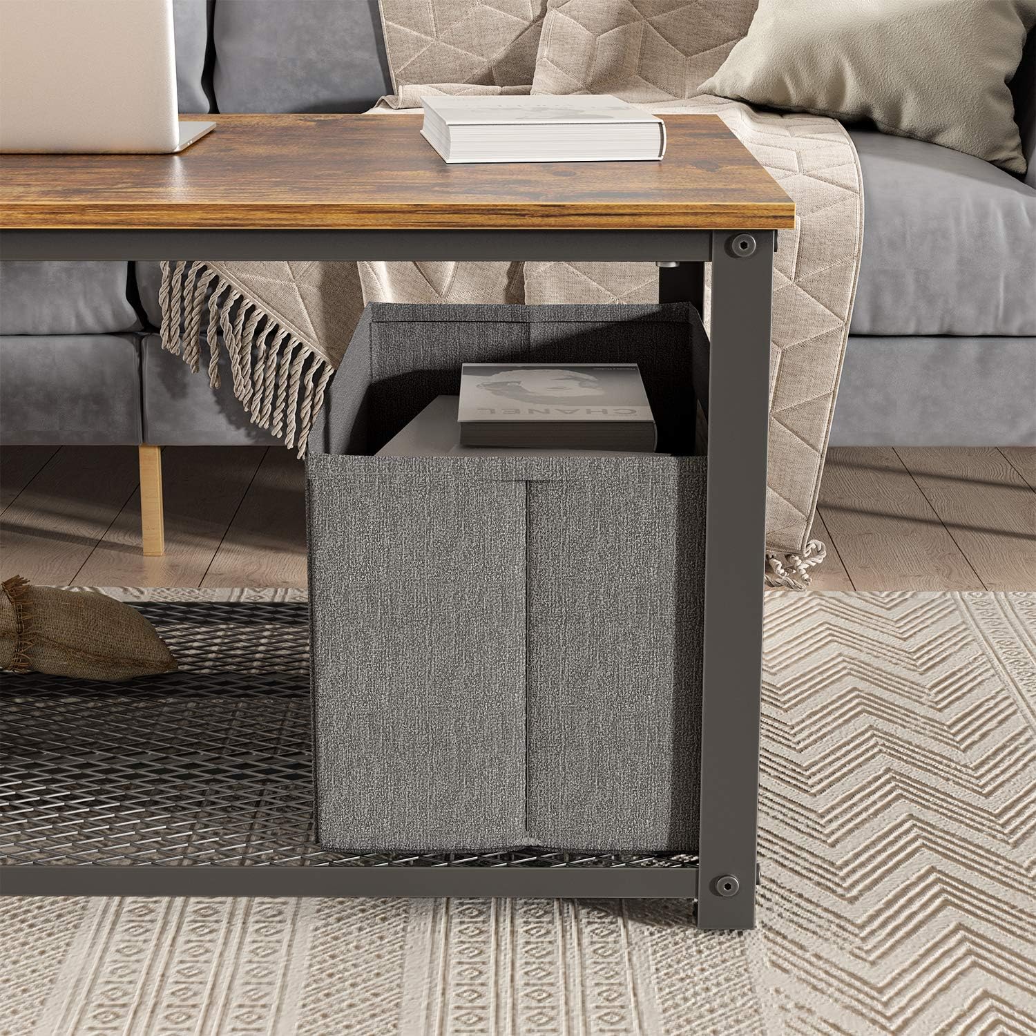 CubiCubi Industrial Coffee Table Tea Side Table with Storage Shelf for Living Room, Vintage Wooden Board with Stable Metal Frame, Easy Assembly, Rustic Brown : Home & Kitchen