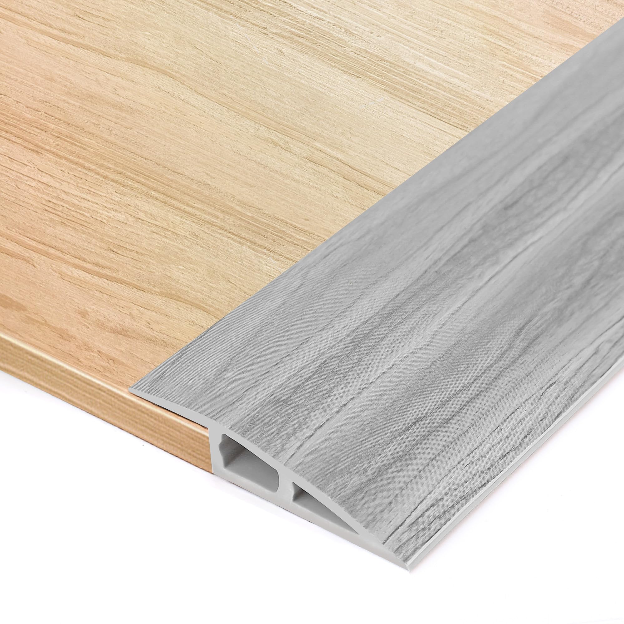 2M Barre de Seuil Adhesive de Porte en PVC, Bandes de Transition Sol Rampe de Seuil Pente de Seuil, 10mm, pour des Hauteurs de 7-10mm(Grain de Bois Gris)